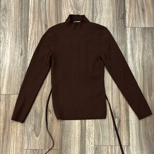 Babaton Chocolate Ribbed Knit Top